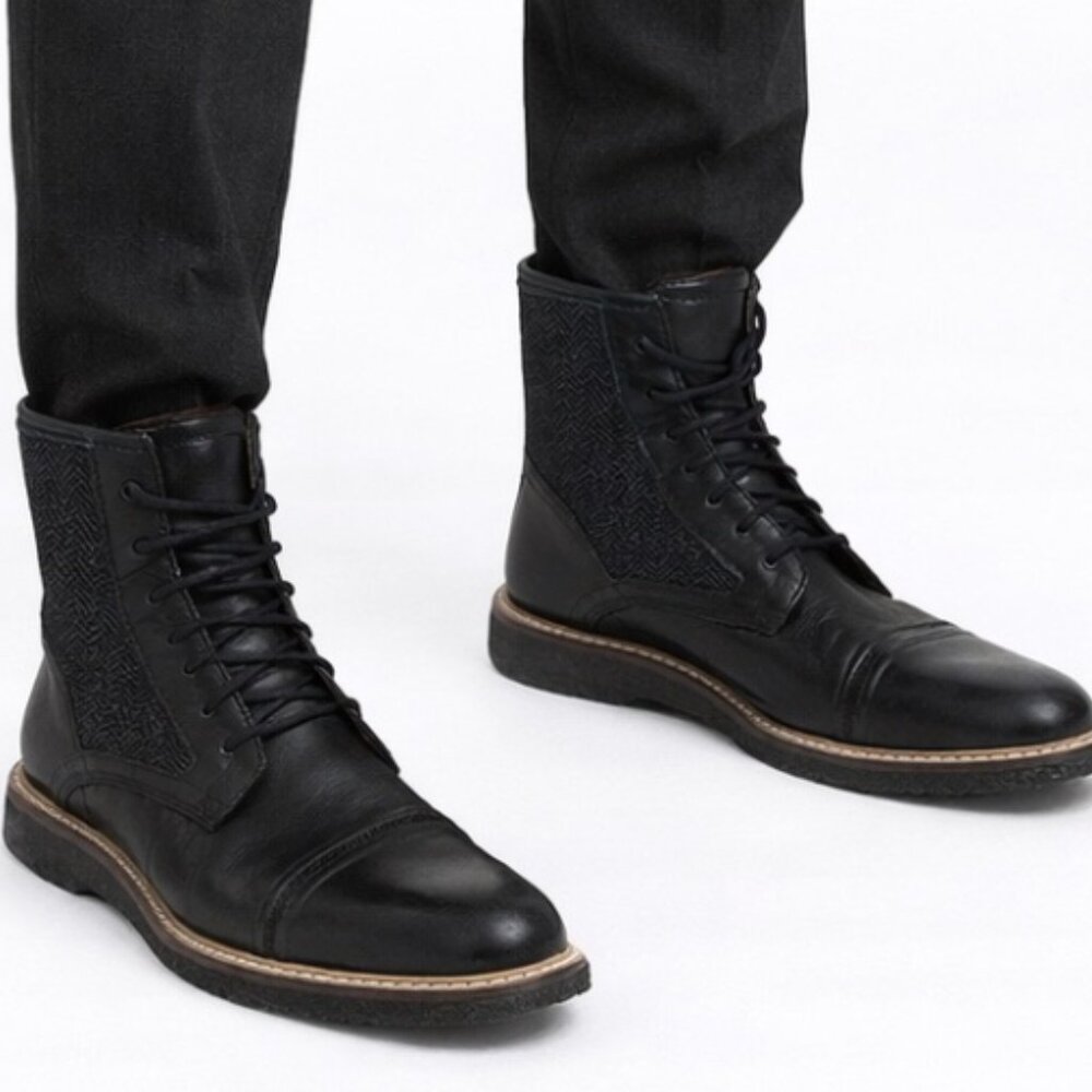 Modern Vintage Black Leather and Textile Boots